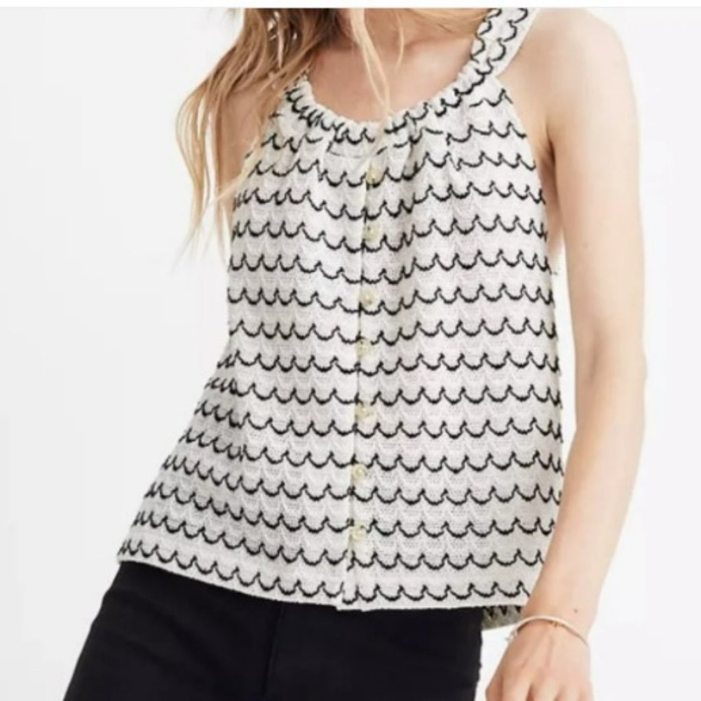 NWOT Madewell Texture & Thread Button-Front Swing Tank in Wild Stripe